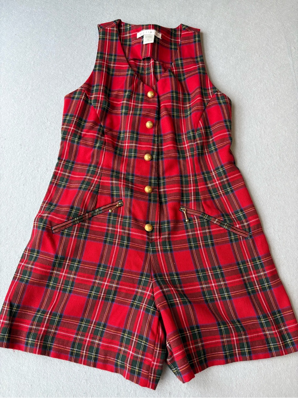 Vintage 90s The Limited Girls Red Tartan Plaid Button-Front Holiday Romper sz 12